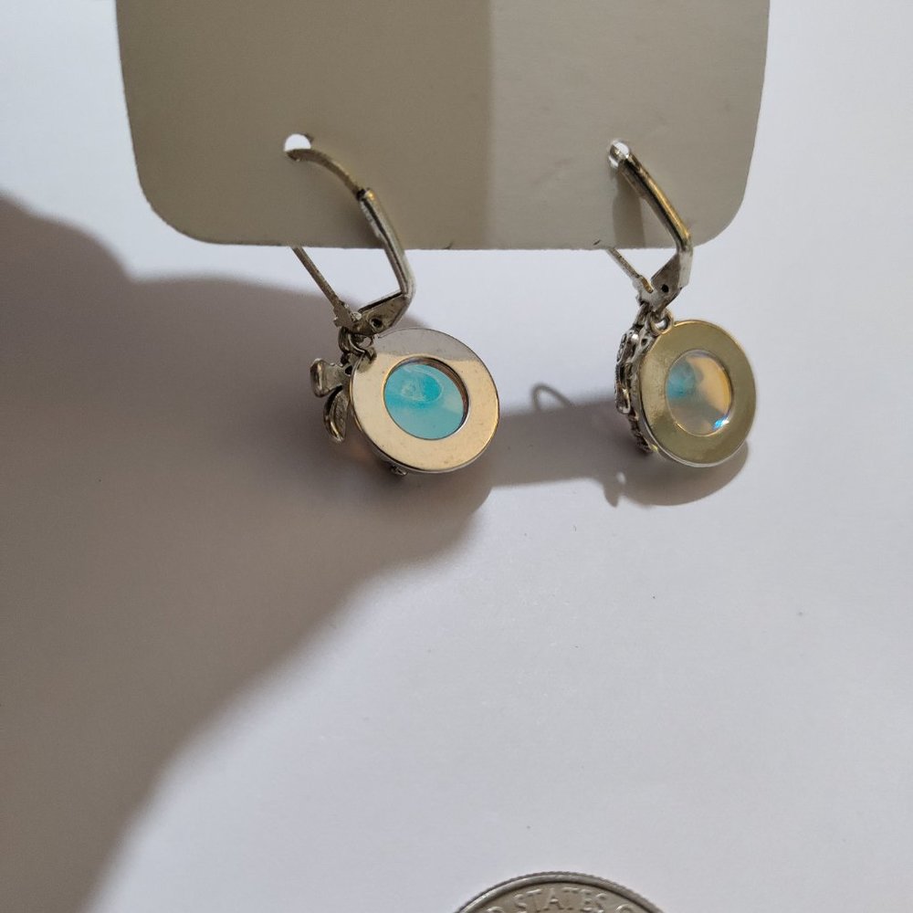 Silver Dragonfly Moonstone Carved Inlaid Earrings - Picture 4 of 4